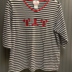 Quacker Factory Tunic Top Red Lobster Embroidery Black & White Stripe Size 1X